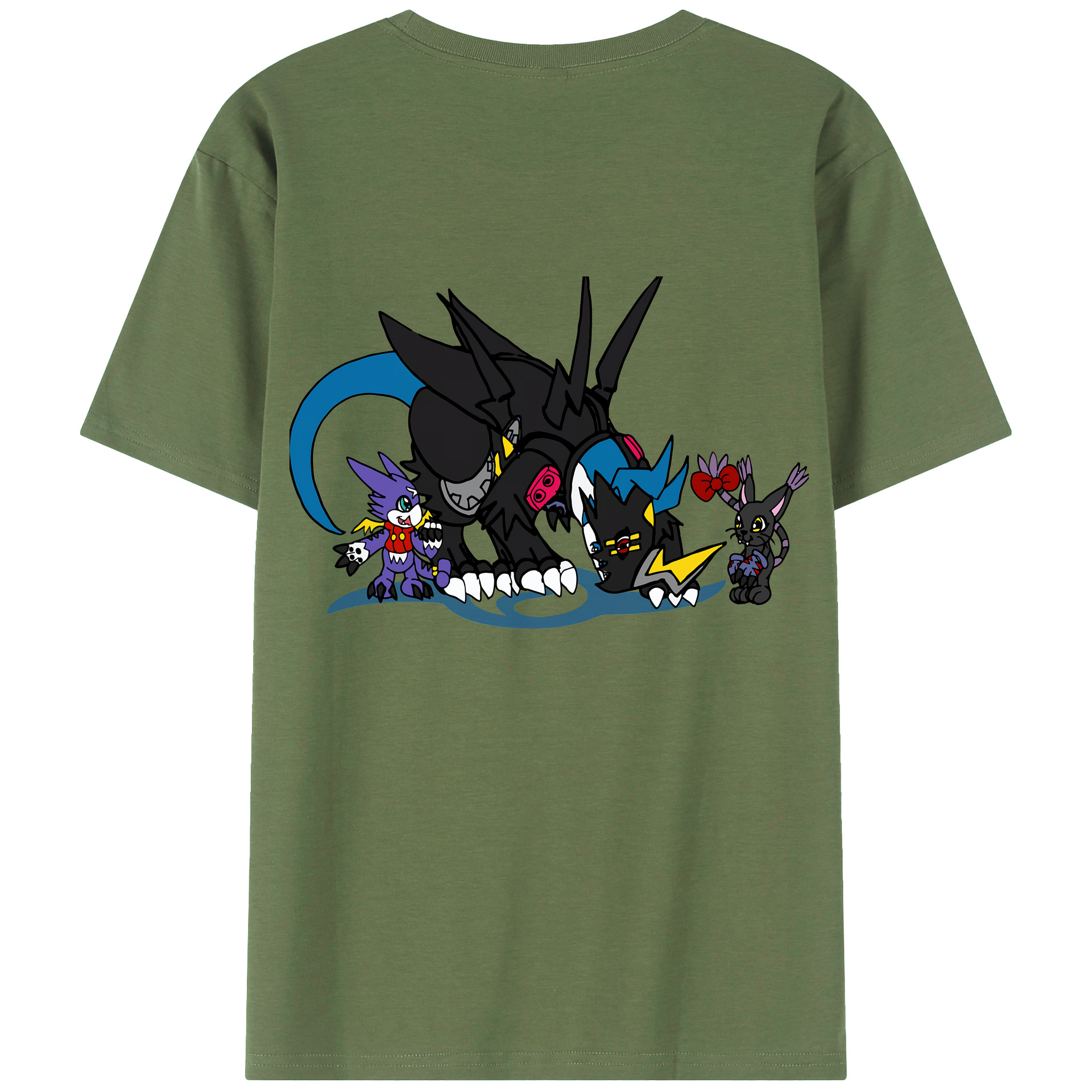（画像用） Digimon デジタルモンスター/デジモン 綿100％ メンズ半袖Tシャツ（バックプリント） 通気性